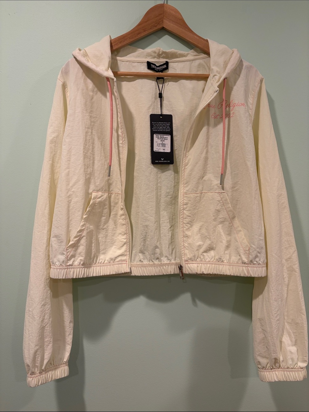 NWT True Religion Nylon Track Jacket Winter White L